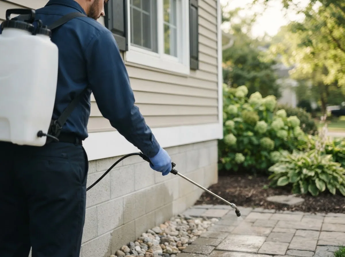Pest control technician inspecting a home in Menasha, WI